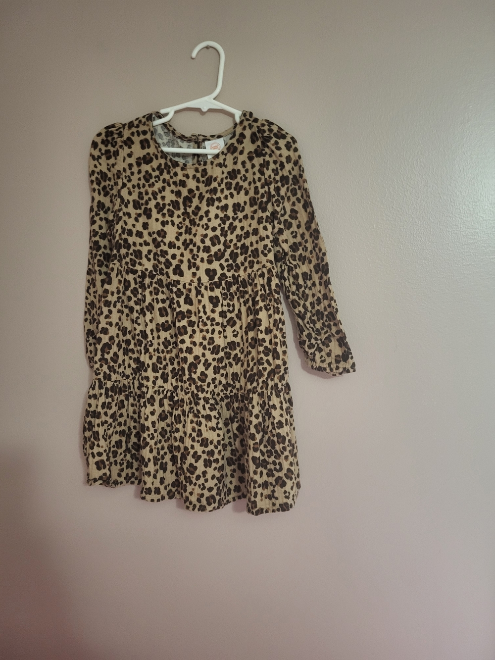 wonder nation Girls' Leopard Tiered Dress - Beige and Black